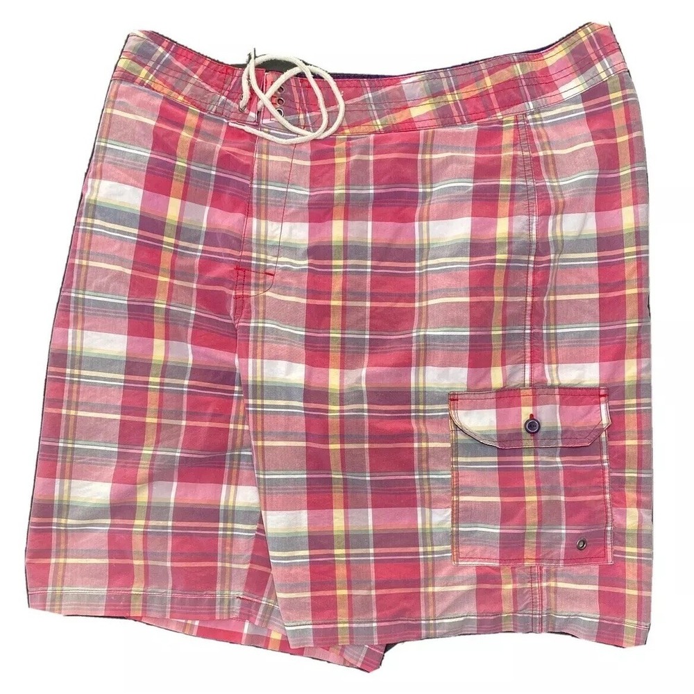 Polo Ralph Lauren Swim Trunks Mens 36 Polo Sport Plaid Board Shorts 90s Vintage